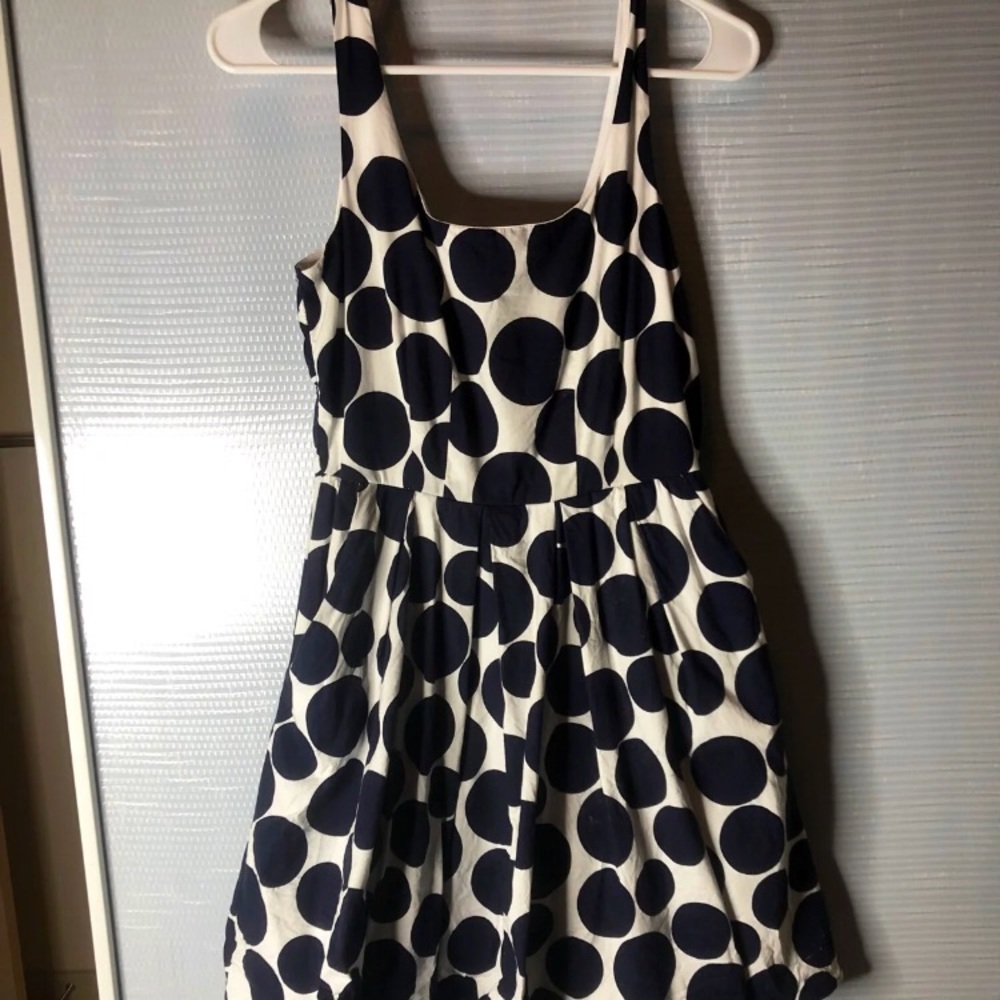 Blue and white polka dot dress